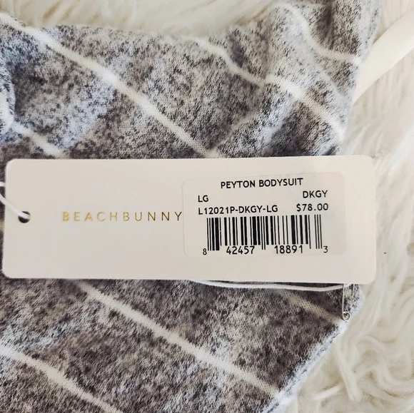 BEACH BUNNY PEYTON BODYSUIT STRIPES FRONT BOW DETAIL NWT SZ LARGE - Picture 4 of 15
